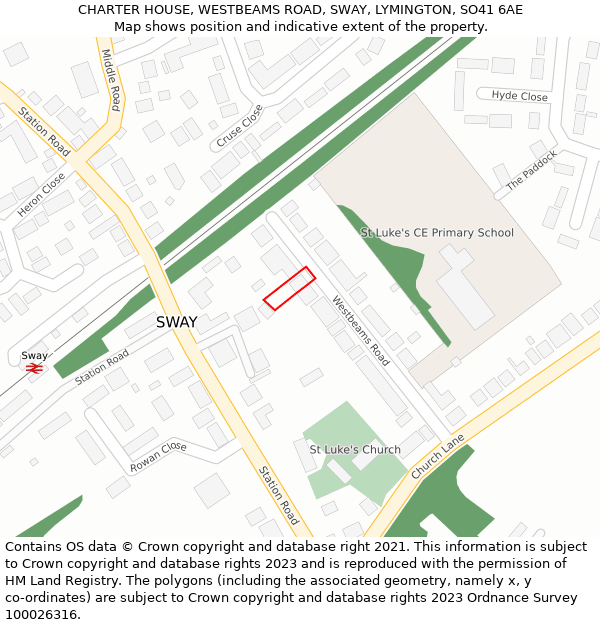 CHARTER HOUSE, WESTBEAMS ROAD, SWAY, LYMINGTON, SO41 6AE: Location map and indicative extent of plot