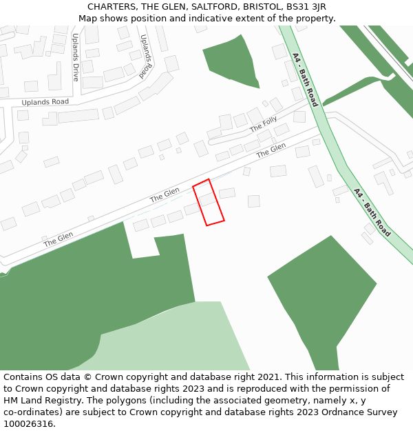 CHARTERS, THE GLEN, SALTFORD, BRISTOL, BS31 3JR: Location map and indicative extent of plot