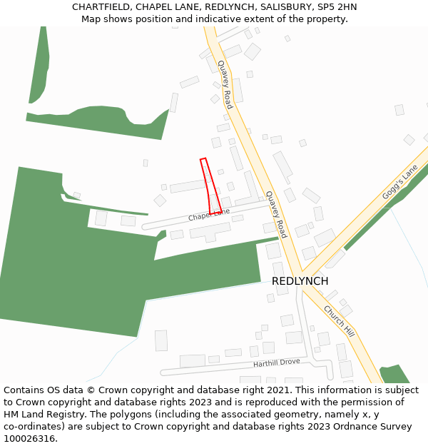 CHARTFIELD, CHAPEL LANE, REDLYNCH, SALISBURY, SP5 2HN: Location map and indicative extent of plot