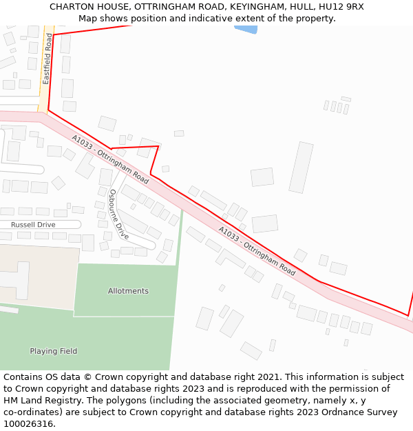 CHARTON HOUSE, OTTRINGHAM ROAD, KEYINGHAM, HULL, HU12 9RX: Location map and indicative extent of plot