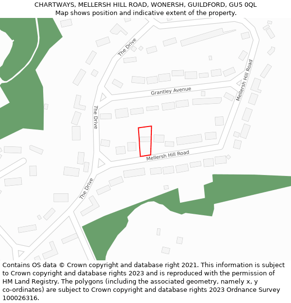 CHARTWAYS, MELLERSH HILL ROAD, WONERSH, GUILDFORD, GU5 0QL: Location map and indicative extent of plot