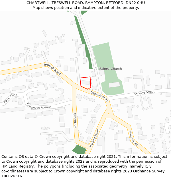 CHARTWELL, TRESWELL ROAD, RAMPTON, RETFORD, DN22 0HU: Location map and indicative extent of plot