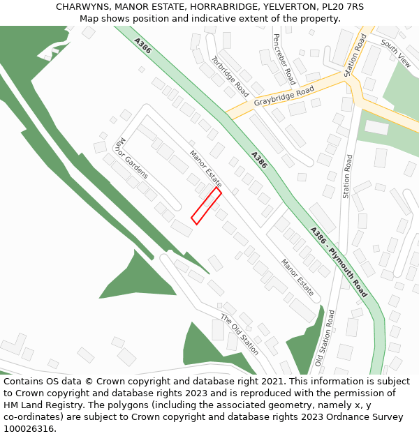 CHARWYNS, MANOR ESTATE, HORRABRIDGE, YELVERTON, PL20 7RS: Location map and indicative extent of plot