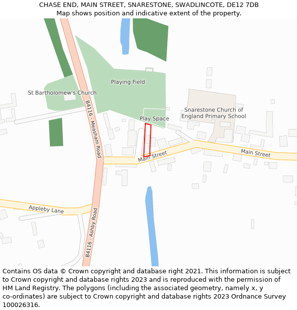 CHASE END, MAIN STREET, SNARESTONE, SWADLINCOTE, DE12 7DB: Location map and indicative extent of plot