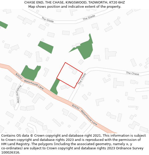CHASE END, THE CHASE, KINGSWOOD, TADWORTH, KT20 6HZ: Location map and indicative extent of plot