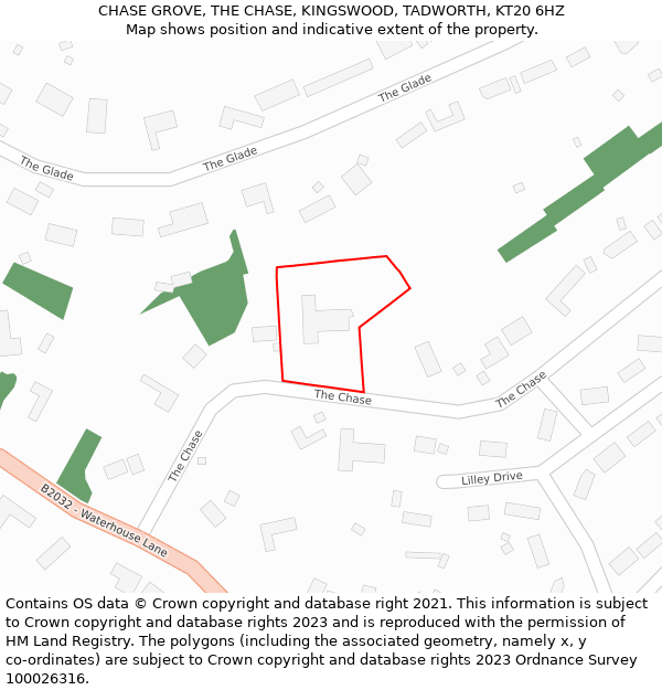 CHASE GROVE, THE CHASE, KINGSWOOD, TADWORTH, KT20 6HZ: Location map and indicative extent of plot