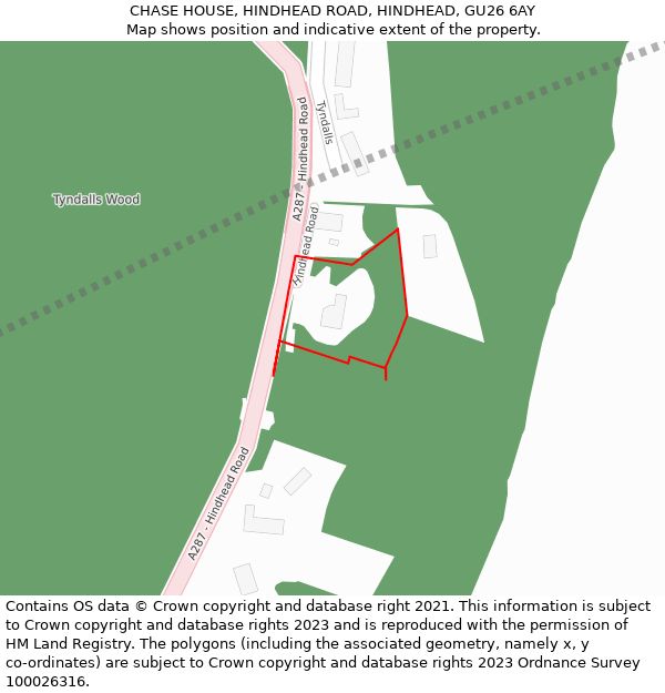 CHASE HOUSE, HINDHEAD ROAD, HINDHEAD, GU26 6AY: Location map and indicative extent of plot