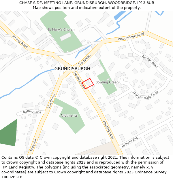 CHASE SIDE, MEETING LANE, GRUNDISBURGH, WOODBRIDGE, IP13 6UB: Location map and indicative extent of plot