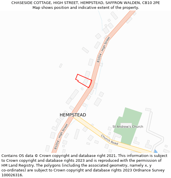 CHASESIDE COTTAGE, HIGH STREET, HEMPSTEAD, SAFFRON WALDEN, CB10 2PE: Location map and indicative extent of plot