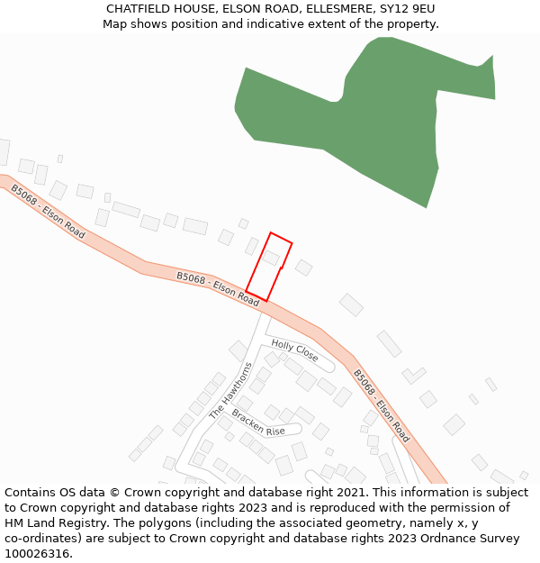 CHATFIELD HOUSE, ELSON ROAD, ELLESMERE, SY12 9EU: Location map and indicative extent of plot