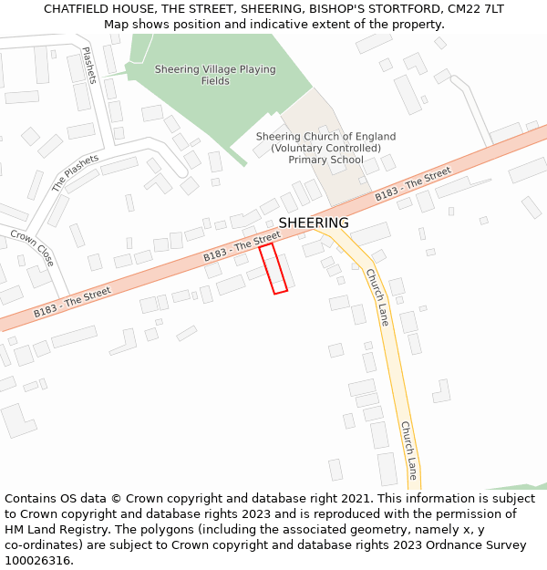 CHATFIELD HOUSE, THE STREET, SHEERING, BISHOP'S STORTFORD, CM22 7LT: Location map and indicative extent of plot