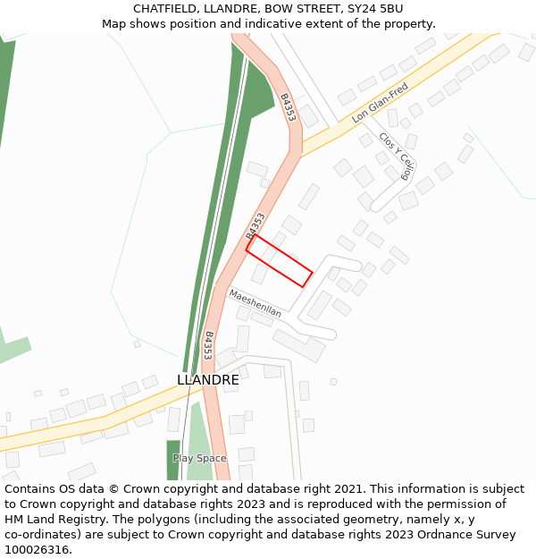 CHATFIELD, LLANDRE, BOW STREET, SY24 5BU: Location map and indicative extent of plot