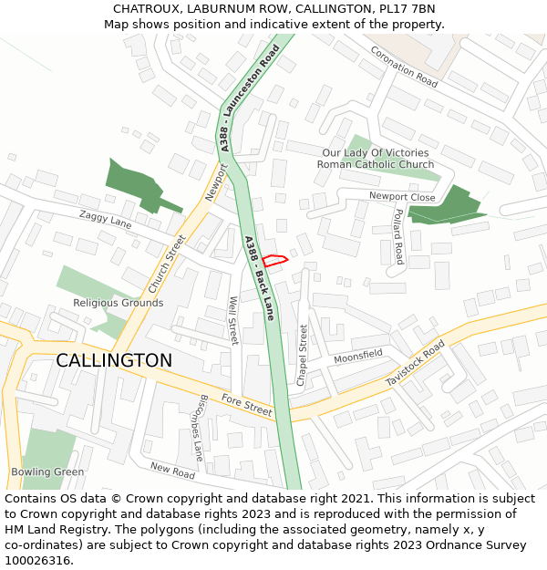 CHATROUX, LABURNUM ROW, CALLINGTON, PL17 7BN: Location map and indicative extent of plot