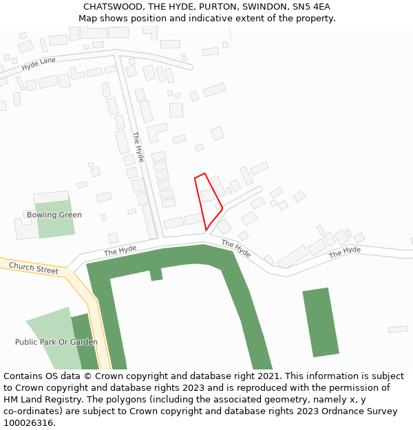 CHATSWOOD, THE HYDE, PURTON, SWINDON, SN5 4EA: Location map and indicative extent of plot