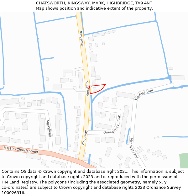 CHATSWORTH, KINGSWAY, MARK, HIGHBRIDGE, TA9 4NT: Location map and indicative extent of plot