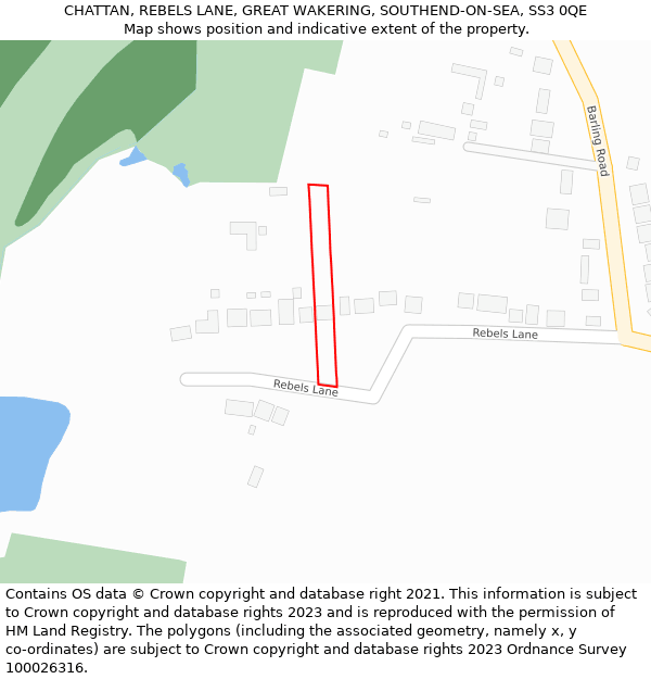 CHATTAN, REBELS LANE, GREAT WAKERING, SOUTHEND-ON-SEA, SS3 0QE: Location map and indicative extent of plot