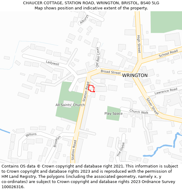 CHAUCER COTTAGE, STATION ROAD, WRINGTON, BRISTOL, BS40 5LG: Location map and indicative extent of plot