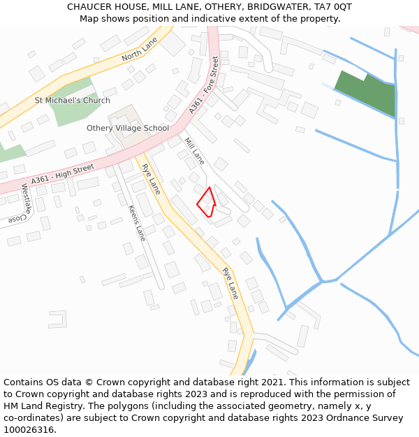 CHAUCER HOUSE, MILL LANE, OTHERY, BRIDGWATER, TA7 0QT: Location map and indicative extent of plot