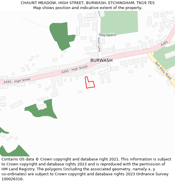 CHAUNT MEADOW, HIGH STREET, BURWASH, ETCHINGHAM, TN19 7ES: Location map and indicative extent of plot