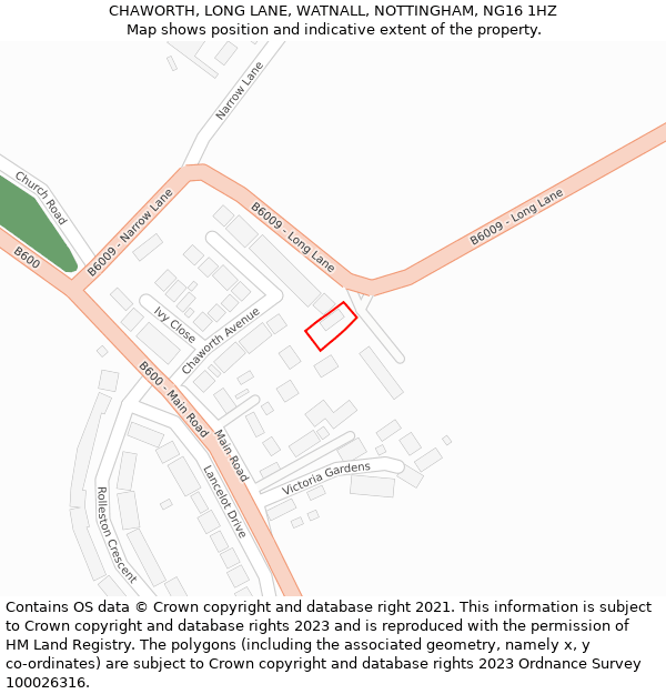 CHAWORTH, LONG LANE, WATNALL, NOTTINGHAM, NG16 1HZ: Location map and indicative extent of plot