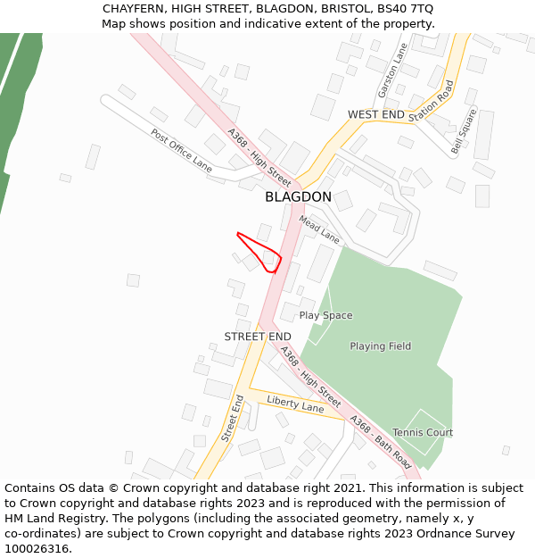 CHAYFERN, HIGH STREET, BLAGDON, BRISTOL, BS40 7TQ: Location map and indicative extent of plot