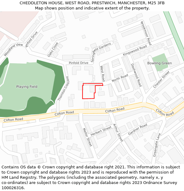 CHEDDLETON HOUSE, WEST ROAD, PRESTWICH, MANCHESTER, M25 3FB: Location map and indicative extent of plot