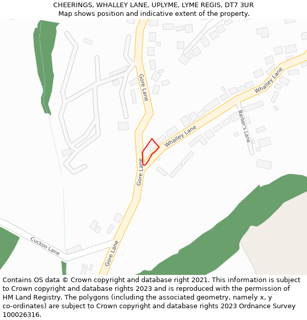 CHEERINGS, WHALLEY LANE, UPLYME, LYME REGIS, DT7 3UR: Location map and indicative extent of plot