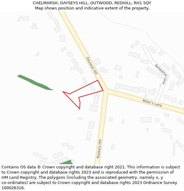 CHELMARSH, DAYSEYS HILL, OUTWOOD, REDHILL, RH1 5QY: Location map and indicative extent of plot