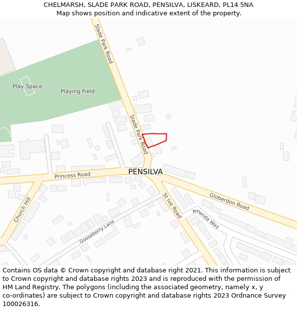 CHELMARSH, SLADE PARK ROAD, PENSILVA, LISKEARD, PL14 5NA: Location map and indicative extent of plot