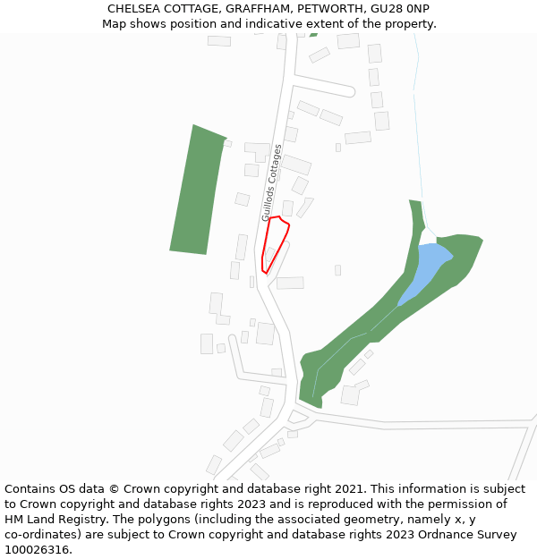 CHELSEA COTTAGE, GRAFFHAM, PETWORTH, GU28 0NP: Location map and indicative extent of plot