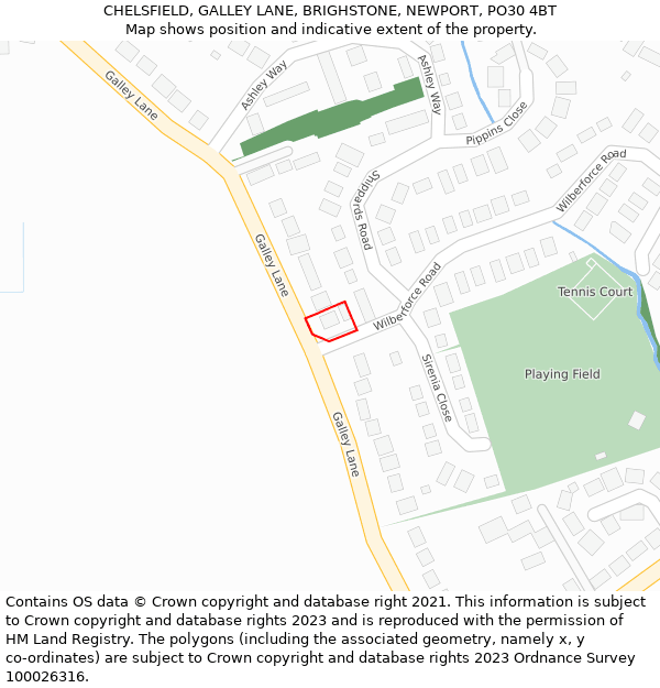 CHELSFIELD, GALLEY LANE, BRIGHSTONE, NEWPORT, PO30 4BT: Location map and indicative extent of plot