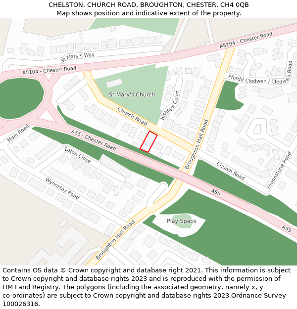 CHELSTON, CHURCH ROAD, BROUGHTON, CHESTER, CH4 0QB: Location map and indicative extent of plot