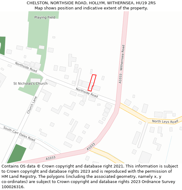 CHELSTON, NORTHSIDE ROAD, HOLLYM, WITHERNSEA, HU19 2RS: Location map and indicative extent of plot