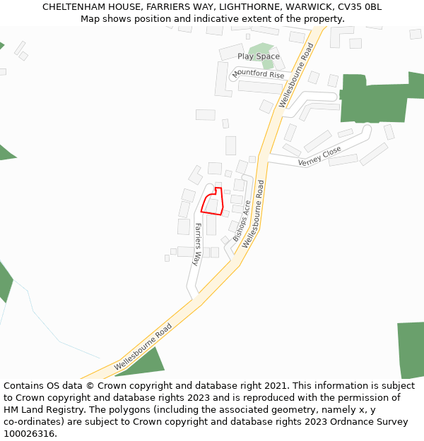 CHELTENHAM HOUSE, FARRIERS WAY, LIGHTHORNE, WARWICK, CV35 0BL: Location map and indicative extent of plot