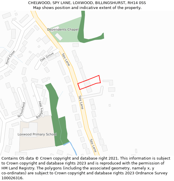 CHELWOOD, SPY LANE, LOXWOOD, BILLINGSHURST, RH14 0SS: Location map and indicative extent of plot