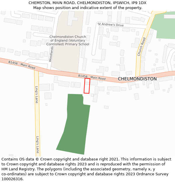 CHEMSTON, MAIN ROAD, CHELMONDISTON, IPSWICH, IP9 1DX: Location map and indicative extent of plot