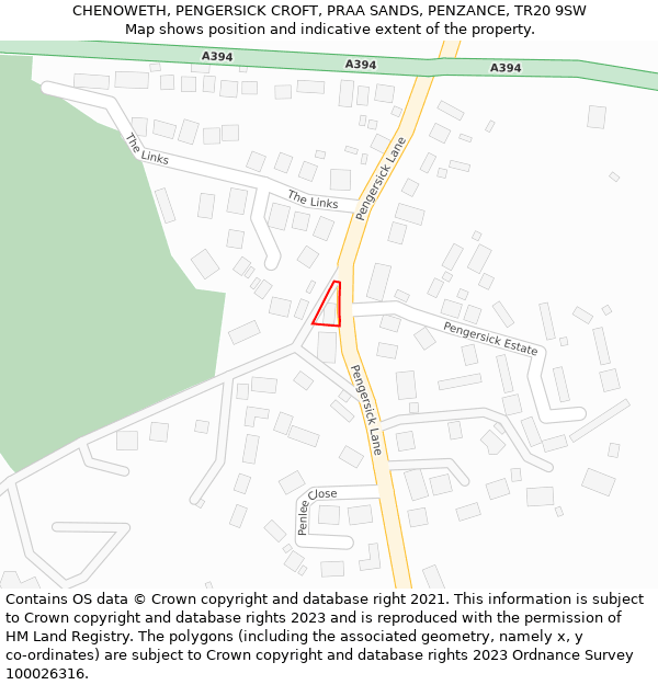 CHENOWETH, PENGERSICK CROFT, PRAA SANDS, PENZANCE, TR20 9SW: Location map and indicative extent of plot