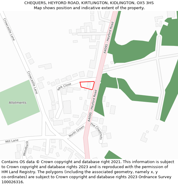 CHEQUERS, HEYFORD ROAD, KIRTLINGTON, KIDLINGTON, OX5 3HS: Location map and indicative extent of plot