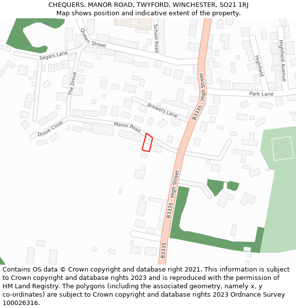 CHEQUERS, MANOR ROAD, TWYFORD, WINCHESTER, SO21 1RJ: Location map and indicative extent of plot