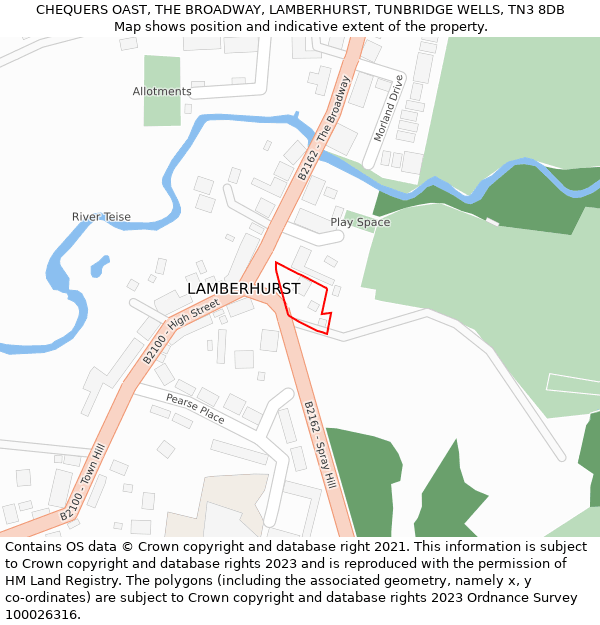 CHEQUERS OAST, THE BROADWAY, LAMBERHURST, TUNBRIDGE WELLS, TN3 8DB: Location map and indicative extent of plot