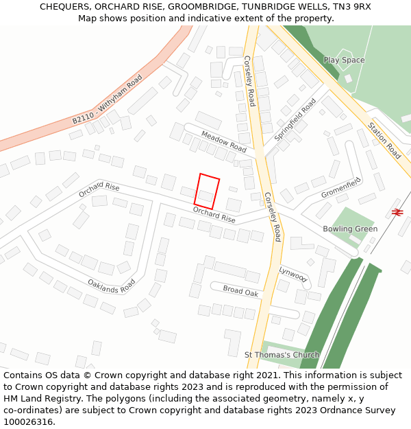 CHEQUERS, ORCHARD RISE, GROOMBRIDGE, TUNBRIDGE WELLS, TN3 9RX: Location map and indicative extent of plot