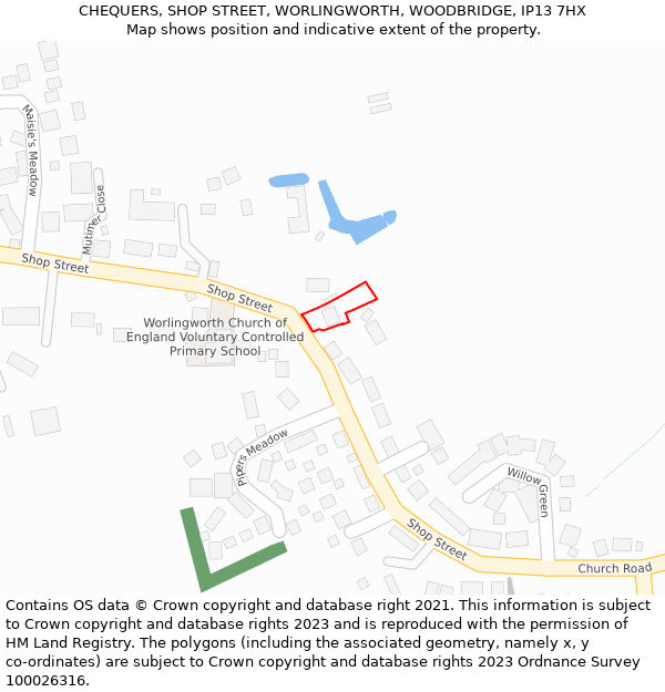 CHEQUERS, SHOP STREET, WORLINGWORTH, WOODBRIDGE, IP13 7HX: Location map and indicative extent of plot