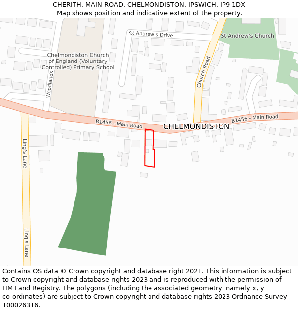 CHERITH, MAIN ROAD, CHELMONDISTON, IPSWICH, IP9 1DX: Location map and indicative extent of plot