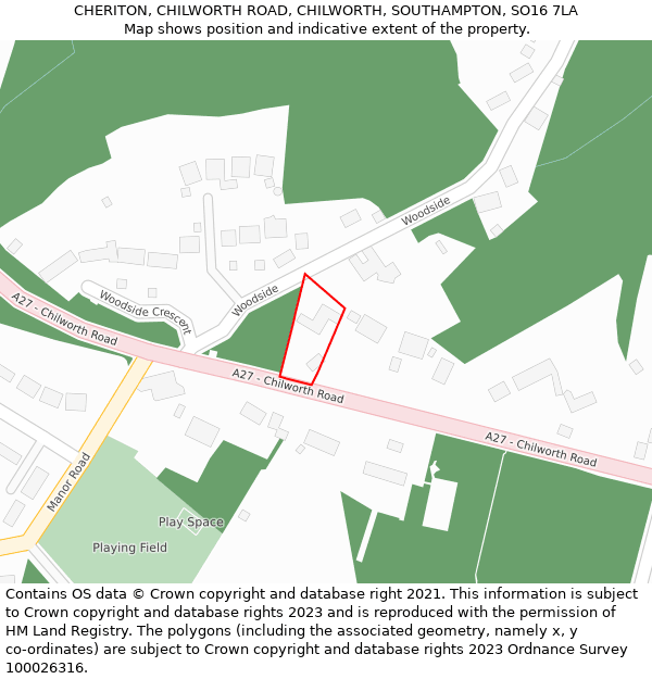 CHERITON, CHILWORTH ROAD, CHILWORTH, SOUTHAMPTON, SO16 7LA: Location map and indicative extent of plot