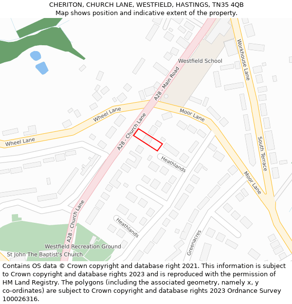 CHERITON, CHURCH LANE, WESTFIELD, HASTINGS, TN35 4QB: Location map and indicative extent of plot