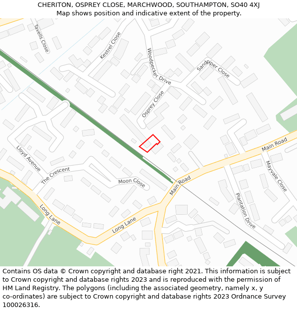 CHERITON, OSPREY CLOSE, MARCHWOOD, SOUTHAMPTON, SO40 4XJ: Location map and indicative extent of plot