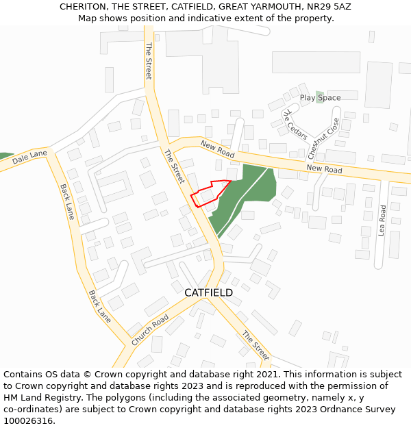 CHERITON, THE STREET, CATFIELD, GREAT YARMOUTH, NR29 5AZ: Location map and indicative extent of plot