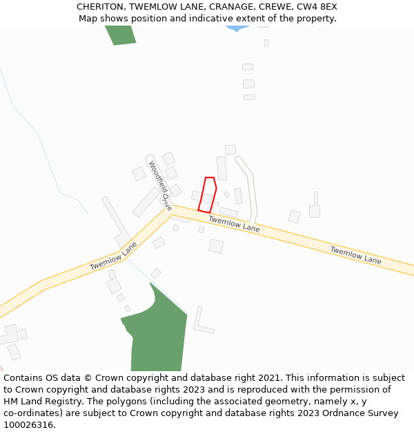 CHERITON, TWEMLOW LANE, CRANAGE, CREWE, CW4 8EX: Location map and indicative extent of plot