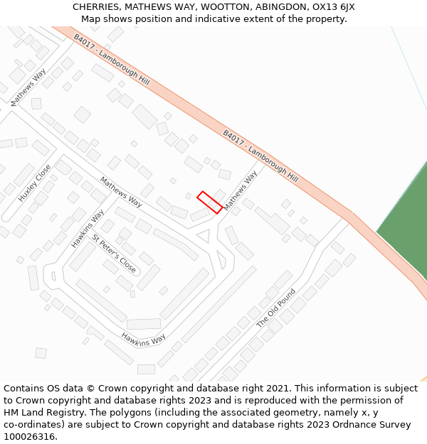 CHERRIES, MATHEWS WAY, WOOTTON, ABINGDON, OX13 6JX: Location map and indicative extent of plot