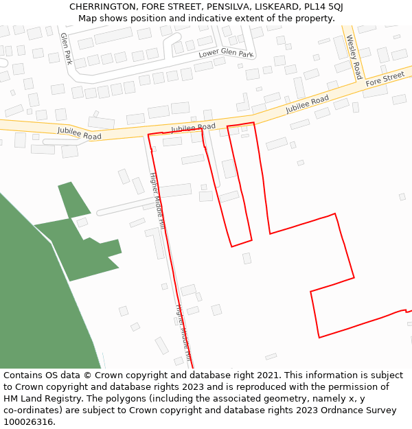 CHERRINGTON, FORE STREET, PENSILVA, LISKEARD, PL14 5QJ: Location map and indicative extent of plot